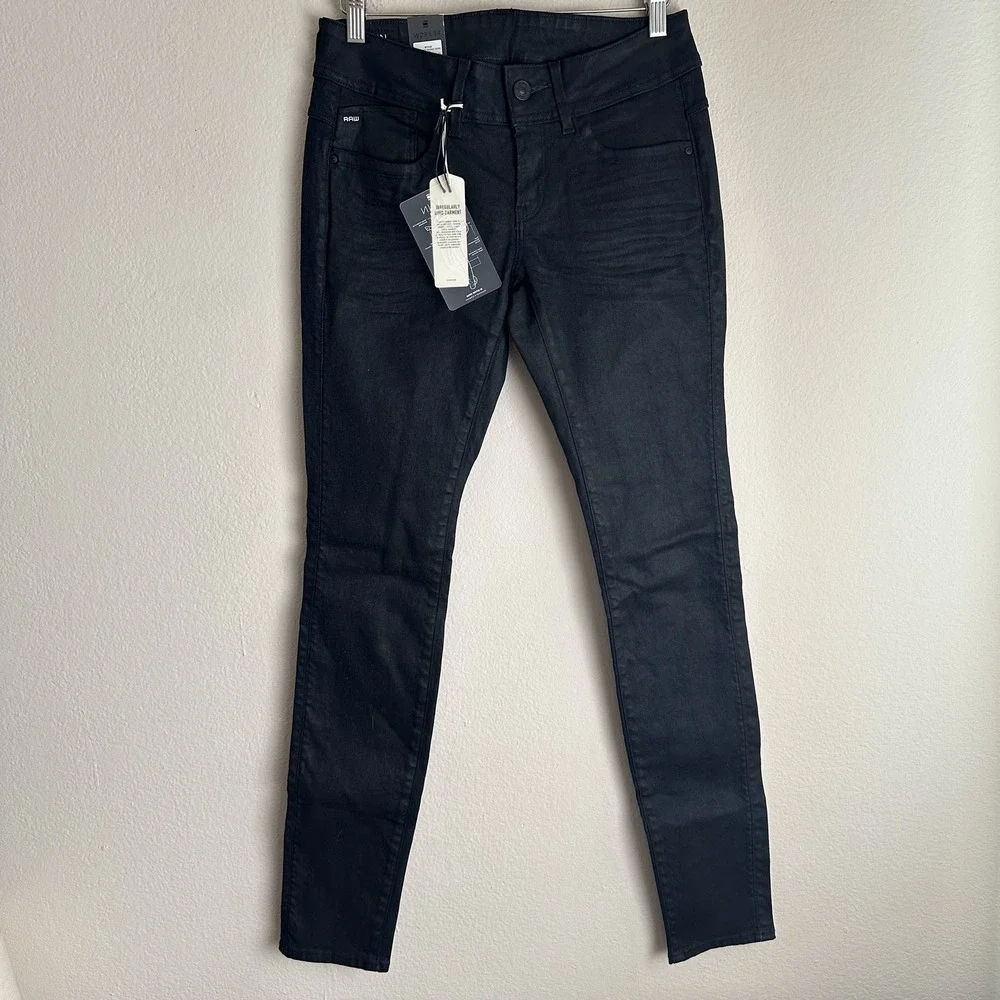 G-Star Raw Lynn Mid Skinny Jeans Womens 29x34 Black 3D Dark Aged Stretch Denim